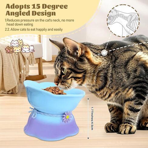 4 قطع من وعاء القطط المرتفع من السيراميك، أطباق طعام القطط المائلة، أطباق طعام الحيوانات الأليفة، وعاء تغذية الحيوانات الأليفة، وعاء القطط اللطيف للقطط والجراء الصغيرة، شعيرات الكلاب الصغيرة، حماية العمود الفقري للقطط (لون متدرج) in Kuwait