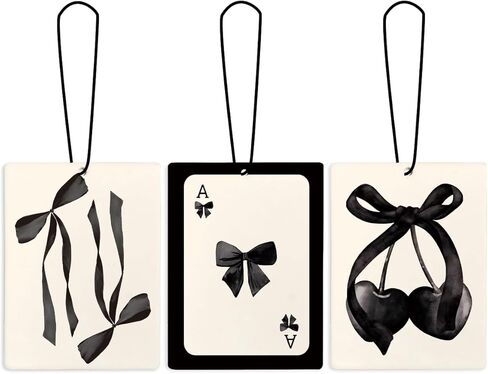 Cute Preppy Cherry Bow Trendy Car Air Freshener Hanging 3Pcs, Preppy Coquette Black Bow Air Freshener for Cars Closet Drawer or Books, Funny Car Accessories Mirror Decor for Women in Kuwait