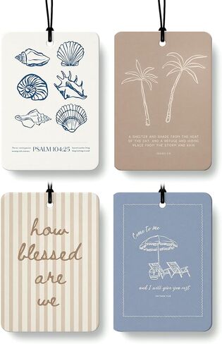 Blue Coastal Beach Christian Air Freshener 4 Pcs, Ocean Seashell Seagrass Religious Hanging Air Freshener for Cars Closet Drawer Books, Christian Beachy Car Accessories Mirror Decor for Women in Saudi Arabia