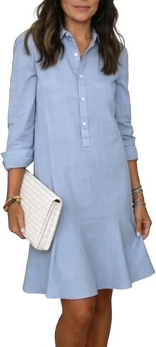Womens White Cotton Linen Dresses Casual Button Down Shirt Dress 2026 Summer Midi Dress Beach Vacation Clothes in Saudi Arabia