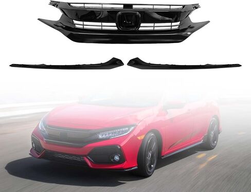 MGWILL Front Bumper Upper Grille Grill W/Black Eyelid Molding Compatible with 2016 2017 2018 Honda Civic Gloss Black in Kuwait