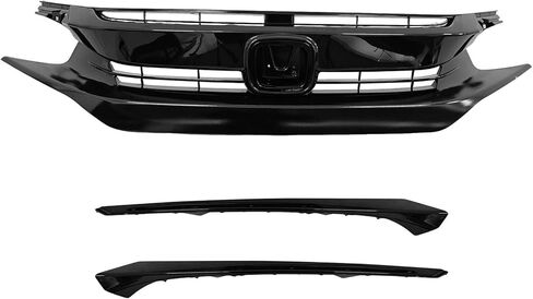 MGWILL Front Bumper Upper Grille Grill W/Black Eyelid Molding Compatible with 2016 2017 2018 Honda Civic Gloss Black in Kuwait