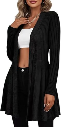 Long Draped Ribbed Peplum Cardigans for Women 2025, Open Front Long Sleeve Knit Sweater, Fall Sweaters for Women Trendy in Saudi Arabia