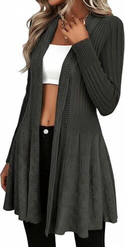 Long Draped Ribbed Peplum Cardigans for Women 2025, Open Front Long Sleeve Knit Sweater, Fall Sweaters for Women Trendy in Saudi Arabia