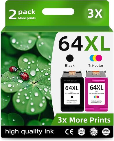 64XL Ink Cartridges Black Color Combo Replacement for HP Ink 64 XL Fit for HP64xl 7855 7155 7858 7120 Envy 7955e 7158 6255 6252 6232 7164 Tango X Printers in Kuwait