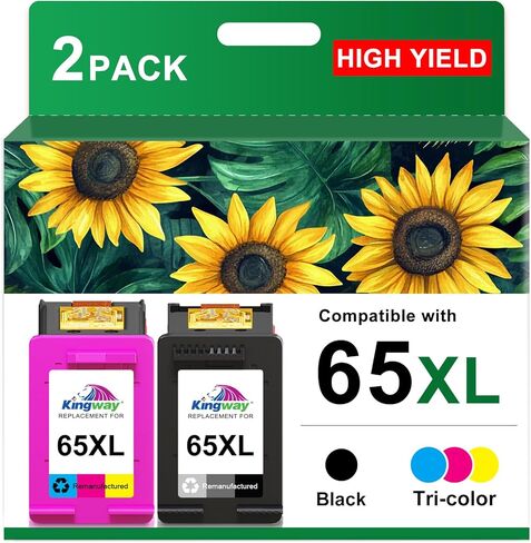 خرطوشة حبر KINGWAY 65XL باللون الأسود واللون مجموعة بديلة لخراطيش الحبر HP 65 65XL تعمل لطابعات HP DeskJet 3755 3772 3700 3752 3722 2600 2622 Envy 5055 5000 5070 5052 (عبوتان) in Kuwait