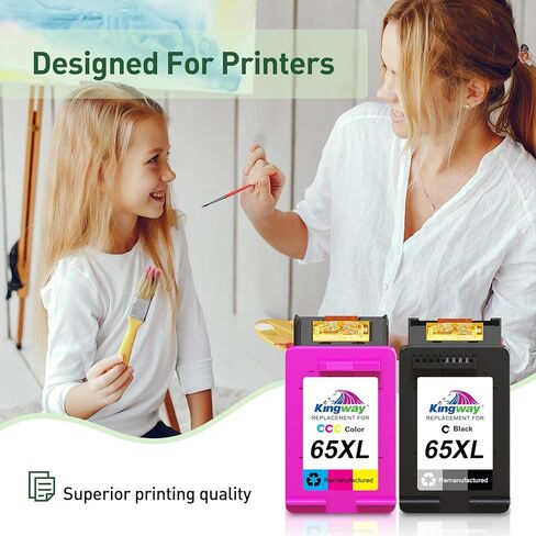 خرطوشة حبر KINGWAY 65XL باللون الأسود واللون مجموعة بديلة لخراطيش الحبر HP 65 65XL تعمل لطابعات HP DeskJet 3755 3772 3700 3752 3722 2600 2622 Envy 5055 5000 5070 5052 (عبوتان) in Kuwait