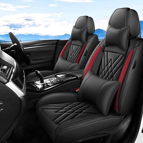 Seat Covers Full Set Fit for Kia Soul 2010-2026, Full Coverage Waterproof Leather Seat Cover for Car, Non-Slip Car Seat Cushion (Black&Red) in Kuwait