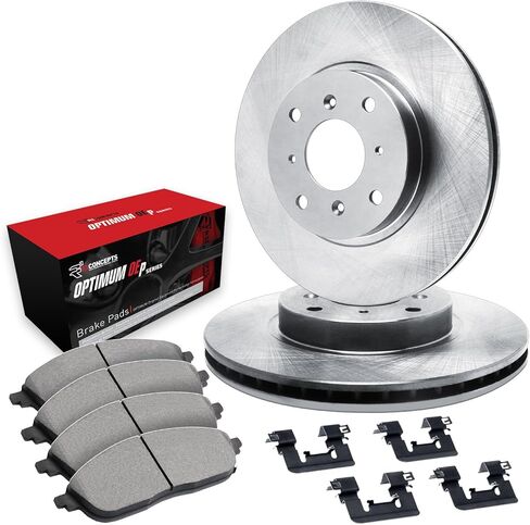 R1 Concepts Front Brake Kit For 2018-2022 Hyundai Accent, 2018-2023 Kia Rio| Blank Brake Rotors| Optimum OEP Brake Pads and Rotors Kit| Hardware included in Saudi Arabia