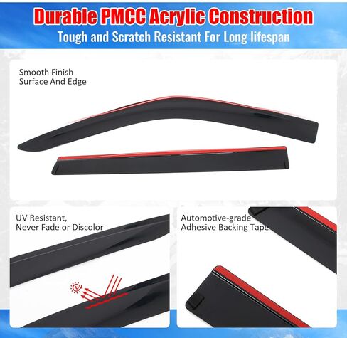 IKON MOTORSPORTS Tape on Low Profile Window Visors, Compatible with 2018-2025 Ford Expedition & Lincoln Navigator, Acrylic Smoke/Tinted Rain Guards, Side Window Wind Deflectors 4PCS in Saudi Arabia