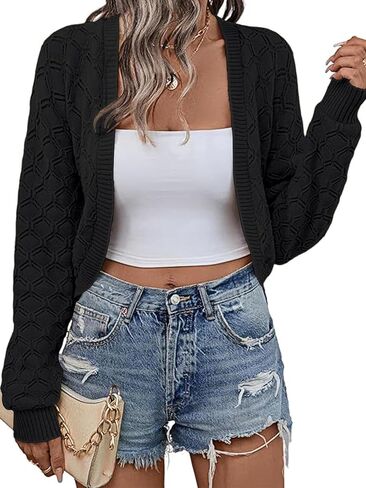 Women's Long Sleeve Open Front Knit Cropped Cardigan Sweaters Casual Bolero Shrugs Sweater Coats in Kuwait