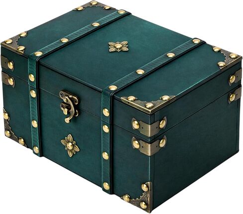 Vintage Pirate Treasure Chest Box – Large Wooden Antique Wood Storage Case with Metal Accents, Green Retro Decorative Trunk Organizer for Jewelry, Trinket, Tarot Card, Pearl, Home Bedroom Decor Gift in Kuwait