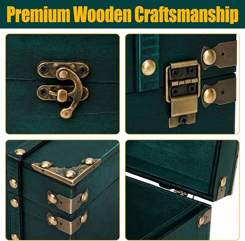 Vintage Pirate Treasure Chest Box – Large Wooden Antique Wood Storage Case with Metal Accents, Green Retro Decorative Trunk Organizer for Jewelry, Trinket, Tarot Card, Pearl, Home Bedroom Decor Gift in Kuwait