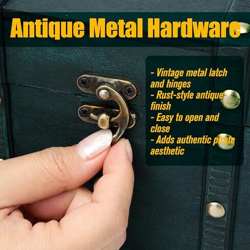 Vintage Pirate Treasure Chest Box – Large Wooden Antique Wood Storage Case with Metal Accents, Green Retro Decorative Trunk Organizer for Jewelry, Trinket, Tarot Card, Pearl, Home Bedroom Decor Gift in Kuwait