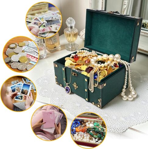 Vintage Pirate Treasure Chest Box – Large Wooden Antique Wood Storage Case with Metal Accents, Green Retro Decorative Trunk Organizer for Jewelry, Trinket, Tarot Card, Pearl, Home Bedroom Decor Gift in Kuwait