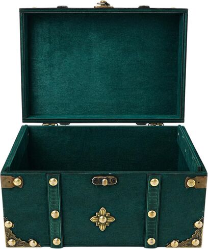 Vintage Pirate Treasure Chest Box – Large Wooden Antique Wood Storage Case with Metal Accents, Green Retro Decorative Trunk Organizer for Jewelry, Trinket, Tarot Card, Pearl, Home Bedroom Decor Gift in Kuwait