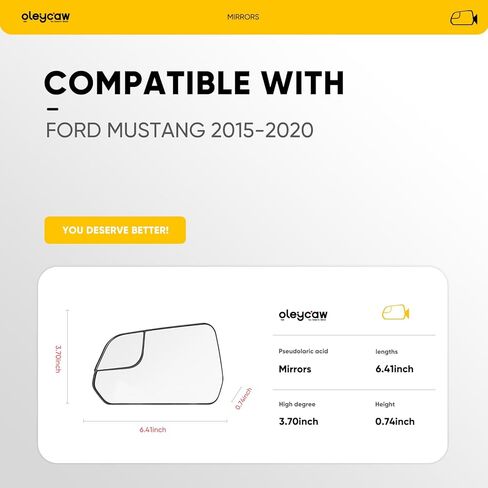 Compatible with Ford Mustang Driver Side Mirror, 2015 2016 2017 2018 2019 2020, Left Side Mirrors Replacement Glass with Backing Plate, Power Heated in Kuwait