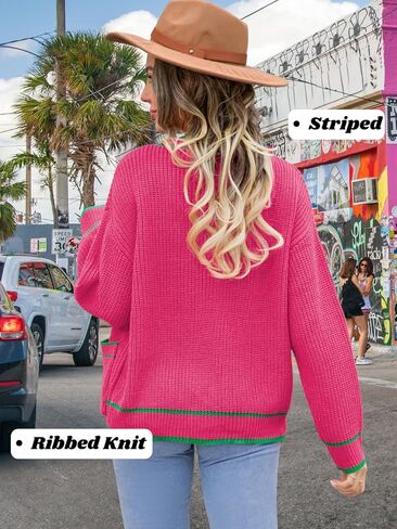 Kaei&Shi V Neck Cardigan with Pockets,Button Sweater Coats for Women,Color Block Oversized Fall Cardigans in Saudi Arabia