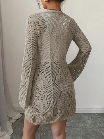 Women's Crochet Sheer Mesh Beach Cover-Up Open Front Loose Knit Cardigan Sweaters Casual Tops in Saudi Arabia