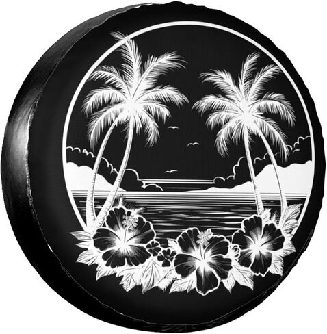 Tropical Beach Sunset View Palm Trees Spare Tire Cover Wheel Protectors Dust-Proof Wheel Tire Cover Fit Trailer, Rv, Sand Many Vehicle 17inch in Saudi Arabia