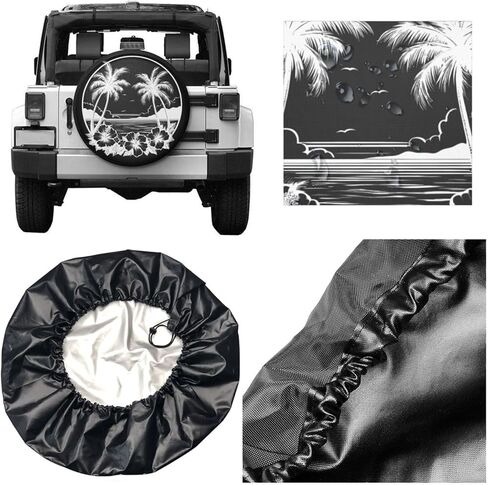 Tropical Beach Sunset View Palm Trees Spare Tire Cover Wheel Protectors Dust-Proof Wheel Tire Cover Fit Trailer, Rv, Sand Many Vehicle 17inch in Saudi Arabia