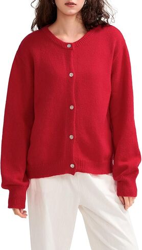 Women's Button Down Cardigans Sweater Solid Color Longsleeve Crew Neck Knitted Shirt Fall Top in Kuwait