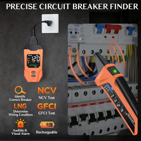 مكتشف قاطع الدائرة مع شاشة LCD، جهاز اختبار منفذ GFCI، أداة تتبع الدائرة الكهربائية القابلة لإعادة الشحن مع اختبار NCV ومصباح يدوي للنظام الكهربائي وتطبيقات التثبيت in Kuwait