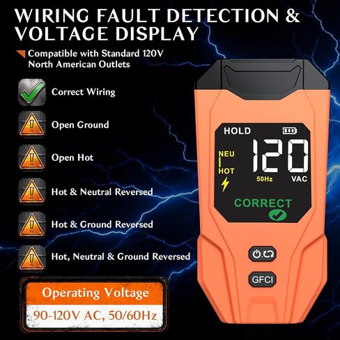 مكتشف قاطع الدائرة مع شاشة LCD، جهاز اختبار منفذ GFCI، أداة تتبع الدائرة الكهربائية القابلة لإعادة الشحن مع اختبار NCV ومصباح يدوي للنظام الكهربائي وتطبيقات التثبيت in Kuwait