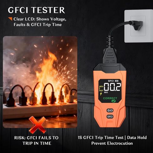 مكتشف قاطع الدائرة مع شاشة LCD، جهاز اختبار منفذ GFCI، أداة تتبع الدائرة الكهربائية القابلة لإعادة الشحن مع اختبار NCV ومصباح يدوي للنظام الكهربائي وتطبيقات التثبيت in Kuwait