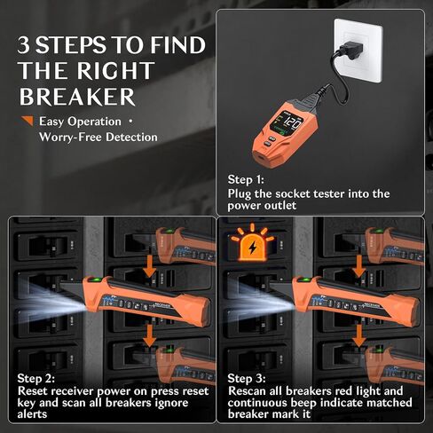 مكتشف قاطع الدائرة مع شاشة LCD، جهاز اختبار منفذ GFCI، أداة تتبع الدائرة الكهربائية القابلة لإعادة الشحن مع اختبار NCV ومصباح يدوي للنظام الكهربائي وتطبيقات التثبيت in Kuwait