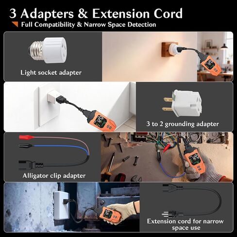 مكتشف قاطع الدائرة مع شاشة LCD، جهاز اختبار منفذ GFCI، أداة تتبع الدائرة الكهربائية القابلة لإعادة الشحن مع اختبار NCV ومصباح يدوي للنظام الكهربائي وتطبيقات التثبيت in Kuwait