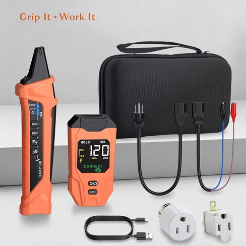 مكتشف قاطع الدائرة مع شاشة LCD، جهاز اختبار منفذ GFCI، أداة تتبع الدائرة الكهربائية القابلة لإعادة الشحن مع اختبار NCV ومصباح يدوي للنظام الكهربائي وتطبيقات التثبيت in Kuwait