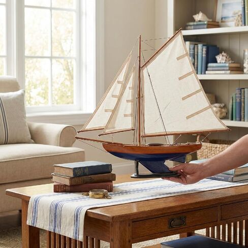 NAUTIMALL 26" Wooden Sailboat Model Bermuda Sloop Handmade Nautical Modern Yacht Ship Home Decor (Blue) in Kuwait