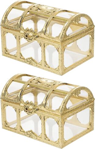 Kisangel 2pcs Plastic Pirate Treasure Chest, Transparent Gold Pirate Treasure Box, Mini Crystal Jewelry Storage Organizer for Trinket Keepsake Chest in Saudi Arabia
