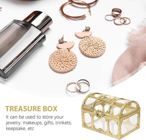 Kisangel 2pcs Plastic Pirate Treasure Chest, Transparent Gold Pirate Treasure Box, Mini Crystal Jewelry Storage Organizer for Trinket Keepsake Chest in Saudi Arabia