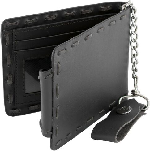 Milwaukee Leather MLW7810 Men's Black Leather Whip Stitch Bi-Fold Biker Wallet with Steel Chain - One Size in Saudi Arabia