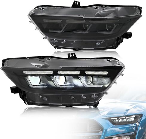 المصابيح الأمامية لـ 2015-2017 Ford Mustang V6/GT/GT Premium/EcoBoost/EcoBoost Premium All Mode & 2016-2020 Shelby GT350/GT350R/GT500 للمصابيح الأمامية الأمامية شعاع ثلاثي in Saudi Arabia