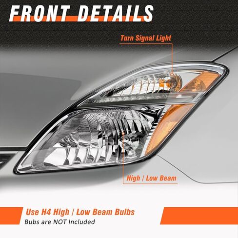 Headlight Compatible with 2006 2007 2008 2009 Toyota Prius Headlight Assembly Chrome Housing Amber Reflector Replacement Driver & Passenger Side in Saudi Arabia