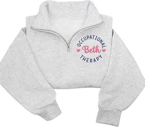 Chillever Personalized Embroidered Occupational Therapy Quarter Zip Sweatshirt, Custom Name on Sleeve with Heart, Personalized Gift for Occupational Therapist, Student Graduation Gifts in Kuwait