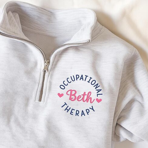 Chillever Personalized Embroidered Occupational Therapy Quarter Zip Sweatshirt, Custom Name on Sleeve with Heart, Personalized Gift for Occupational Therapist, Student Graduation Gifts in Kuwait