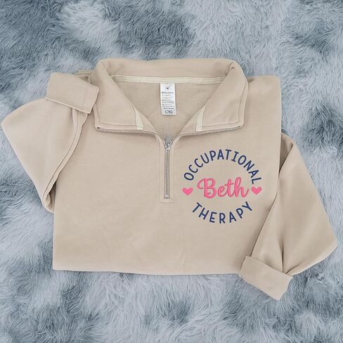 Chillever Personalized Embroidered Occupational Therapy Quarter Zip Sweatshirt, Custom Name on Sleeve with Heart, Personalized Gift for Occupational Therapist, Student Graduation Gifts in Kuwait