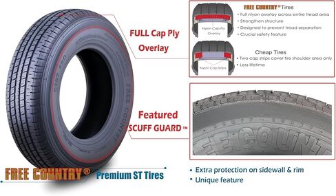 Free Country Premium Trailer Tires ST175/80R13 8PR Load Range D with Scuff Guard in Kuwait
