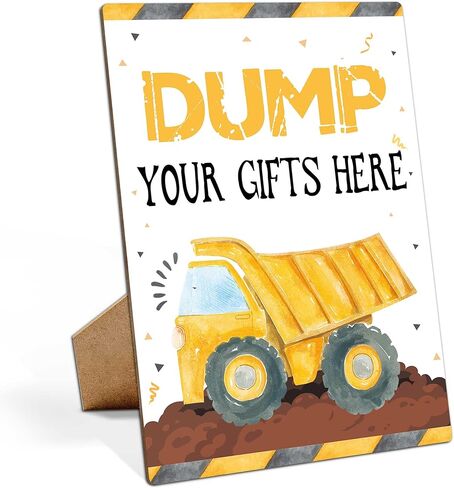 لافتة حفلة عيد ميلاد البناء، علامة هدايا تفريغ هنا، ديكورات حفلات البناء، لافتة لعب خشبية مقاس 8 × 11 مع حامل، لوازم حفلات أعياد الميلاد، ديكورات حفلات أعياد الميلاد - LP001 in Kuwait