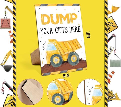 لافتة حفلة عيد ميلاد البناء، علامة هدايا تفريغ هنا، ديكورات حفلات البناء، لافتة لعب خشبية مقاس 8 × 11 مع حامل، لوازم حفلات أعياد الميلاد، ديكورات حفلات أعياد الميلاد - LP001 in Kuwait