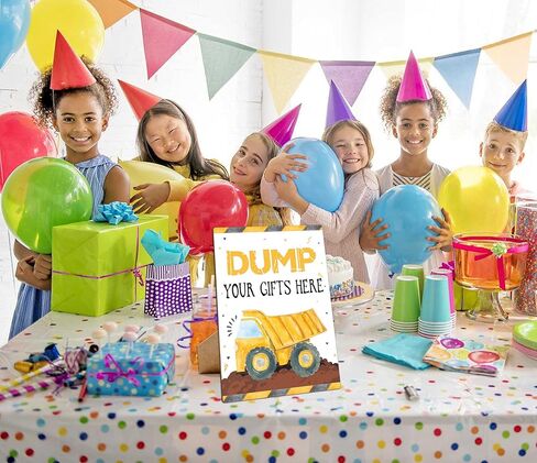 لافتة حفلة عيد ميلاد البناء، علامة هدايا تفريغ هنا، ديكورات حفلات البناء، لافتة لعب خشبية مقاس 8 × 11 مع حامل، لوازم حفلات أعياد الميلاد، ديكورات حفلات أعياد الميلاد - LP001 in Kuwait