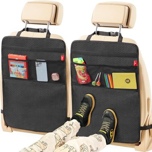 Helteko Back Seat Protector for Car, 2 Pack Premium Kick Mats for Kids, Extra Large Car Seat Cover for Backseat with Mesh Pockets, Waterproof Material, Dirt & Mud Protection, Car Travel Accessories in Kuwait
