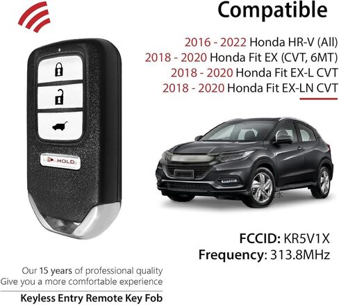 Replacement for 2019-2022 Honda HR-V Fit EX-L EX-LN CVT Key Fob Remote Control KR5V1X 4 Buttons 313.8MHz in Saudi Arabia