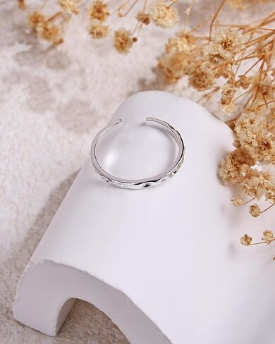 Hammered Adjustable Ring for Women - Sterling Silver Open Statement Ring, Stackable Fashion Jewelry with Textured Pattern, Unique Hammered Design in Kuwait