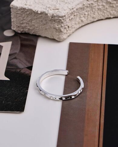 Hammered Adjustable Ring for Women - Sterling Silver Open Statement Ring, Stackable Fashion Jewelry with Textured Pattern, Unique Hammered Design in Kuwait