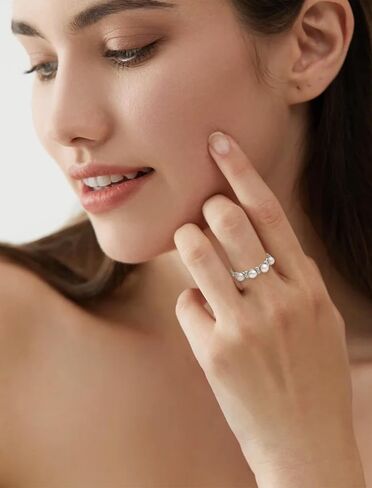 Pearl Stackable Rings For Women, 925 Sterling Silver Freshwater Cultured Pearl Rings Cubic Zironia Eternity Band Jewelry in Saudi Arabia